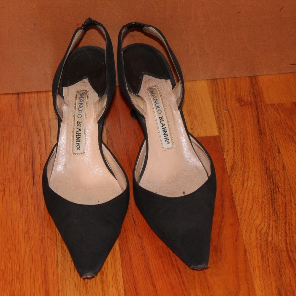 Manolo Blahnik black suede slingback heels